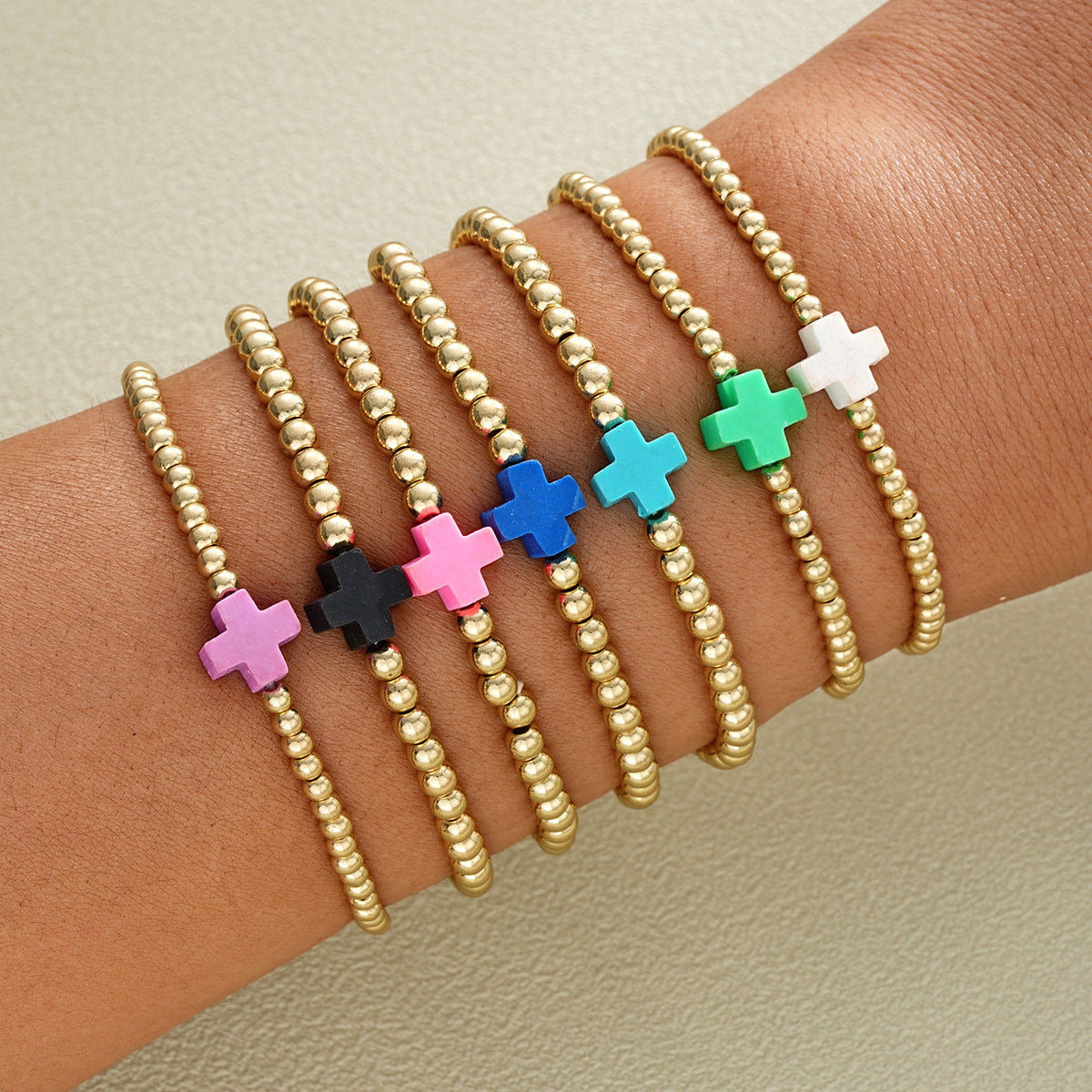 Wholesale Fashionable and simple elastic beaded bracelets 7 pieces